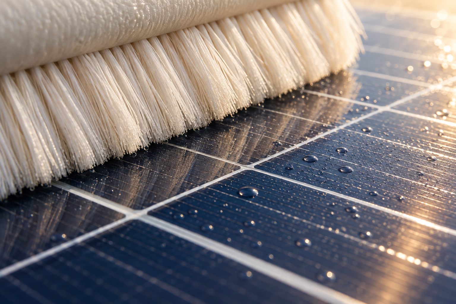 Illustrazione di una spazzola a contatto con la superficie di un pannello fotovoltaico